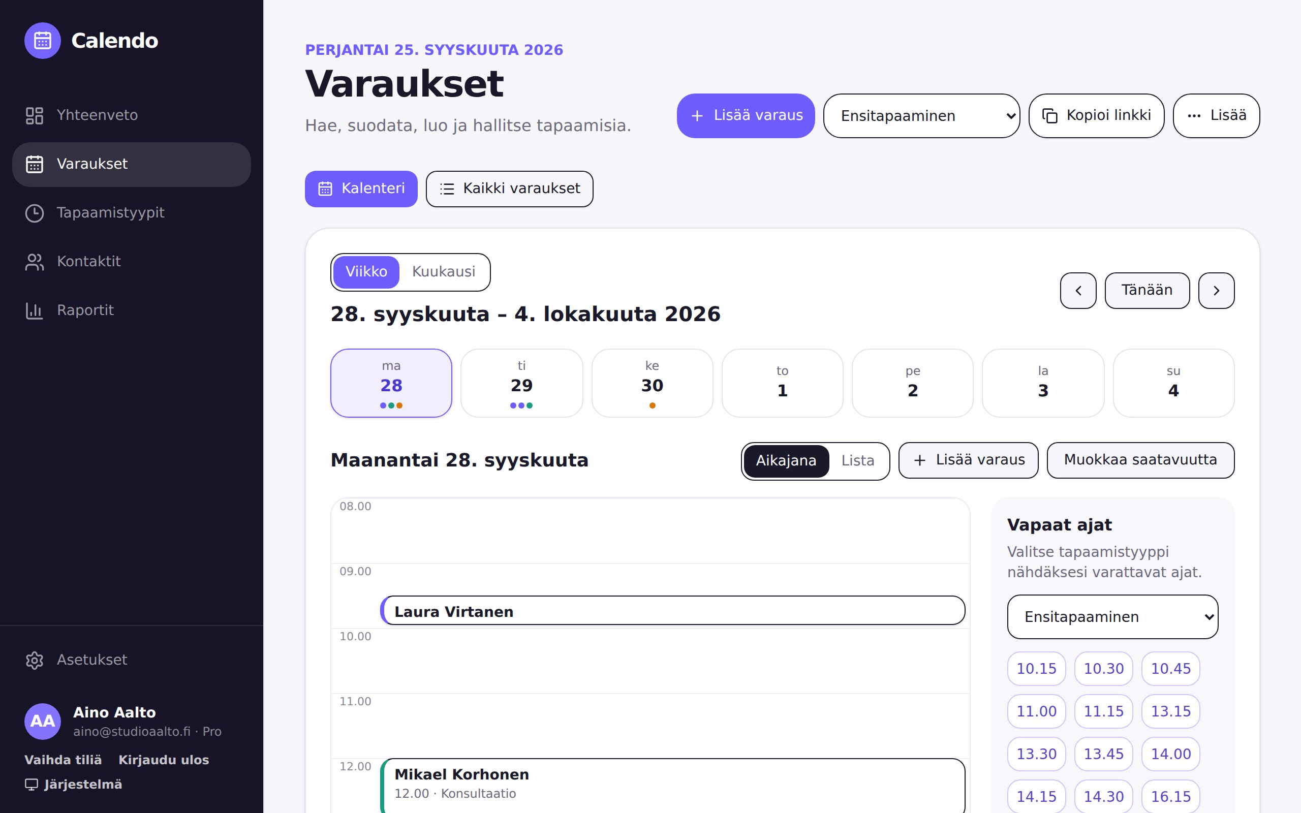 Calendon varauskalenteri
