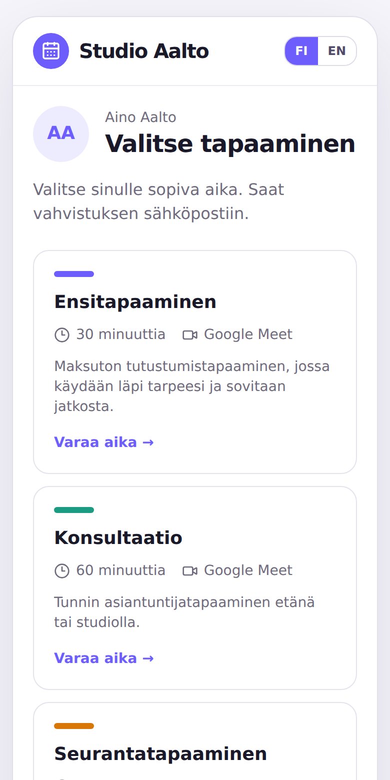 Calendon varaussivu puhelimessa